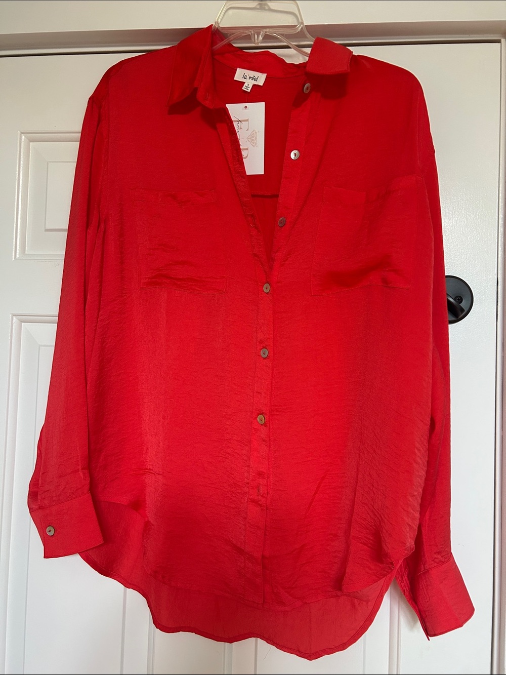 La Vie En Rose Vibrant Red Button-Front Blouse